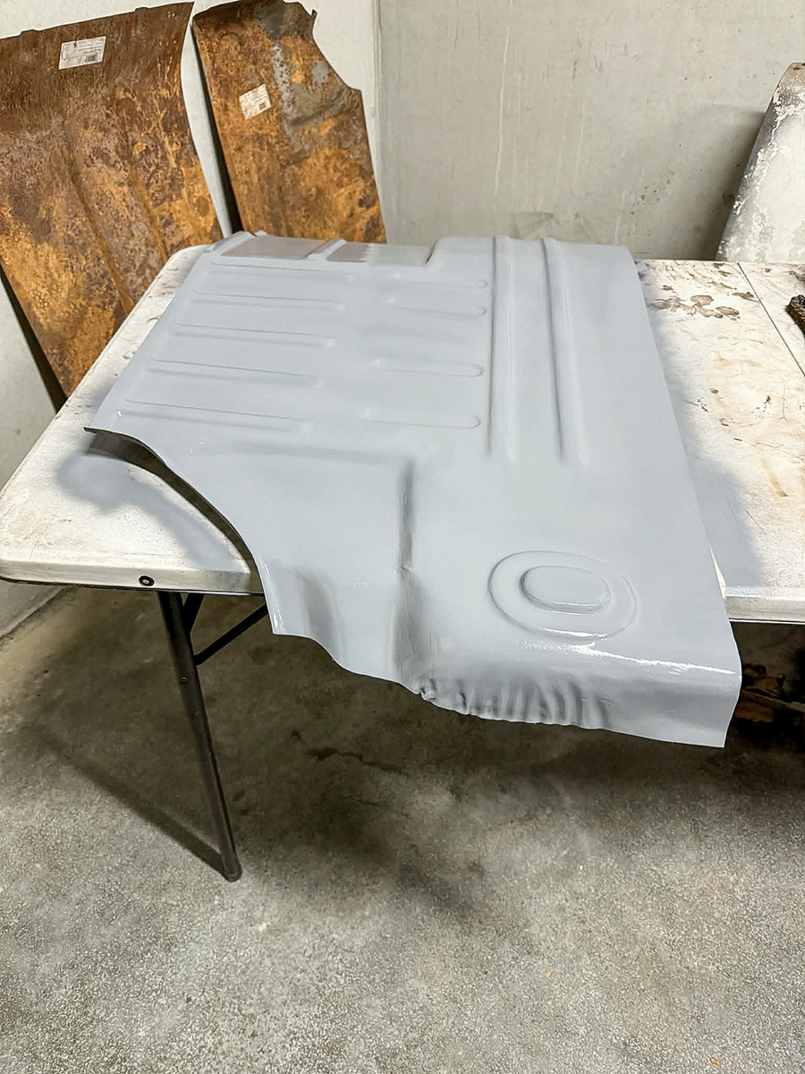A prepared restoration panel on the work table.